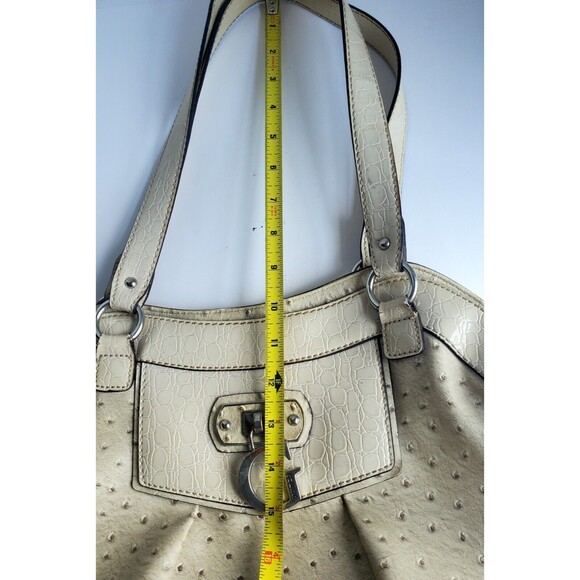 Guess Tamora Creme Satchel Purse pebble Texture Handbag With Hanging G Logo - Picture 11 of 11